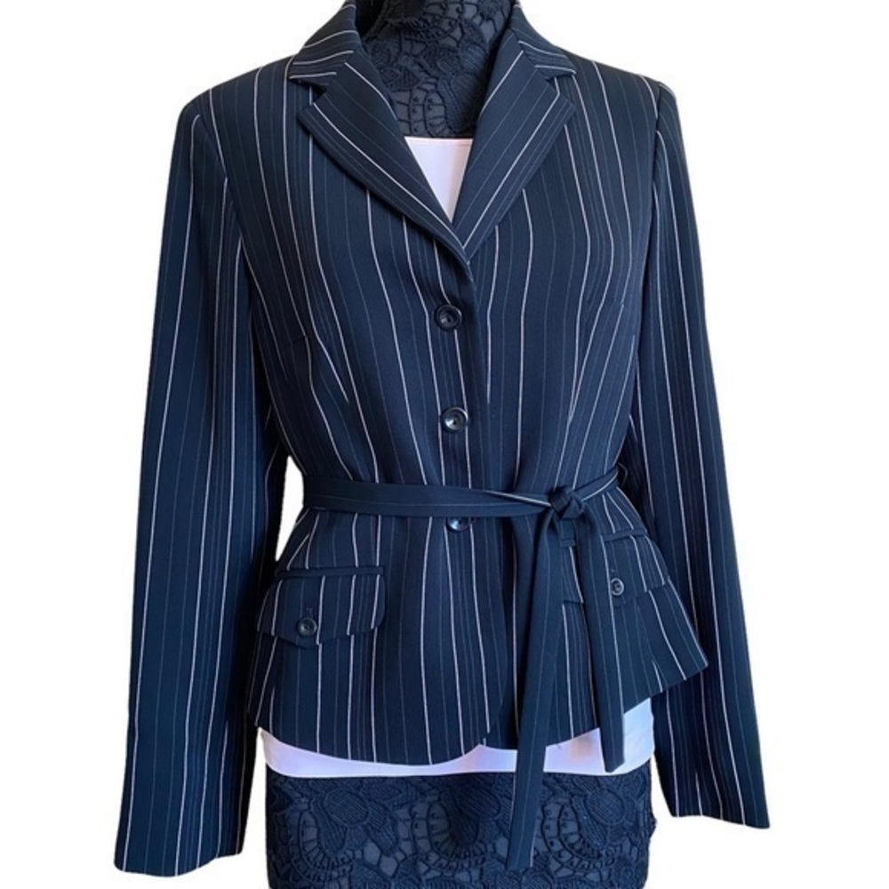 Vintage Garfield Marks Black Pink Pinstripe Tie Waist Tailored Fitted Blazer 10